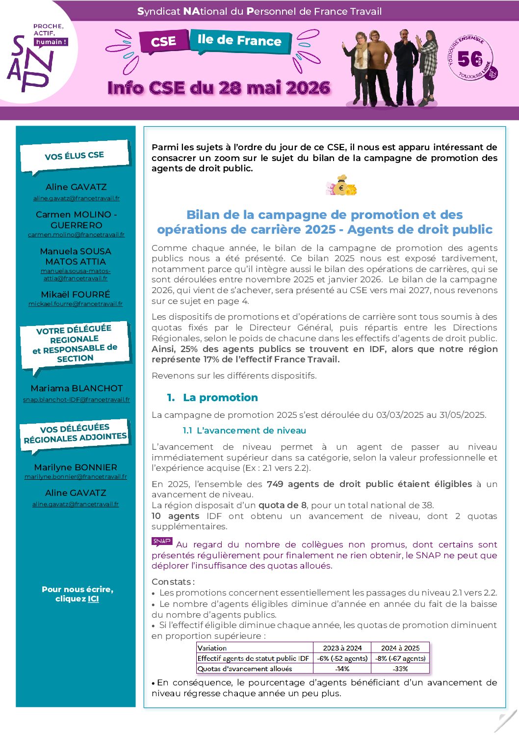 SNAP IDF vous informe - Info CSE 28 mai 2026