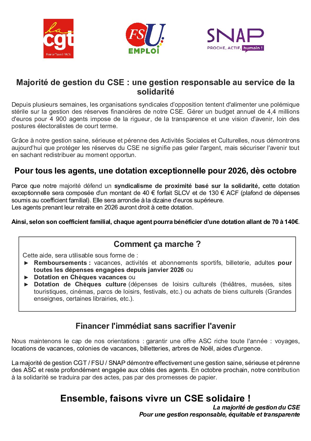 Dotation exceptionnelle CSE