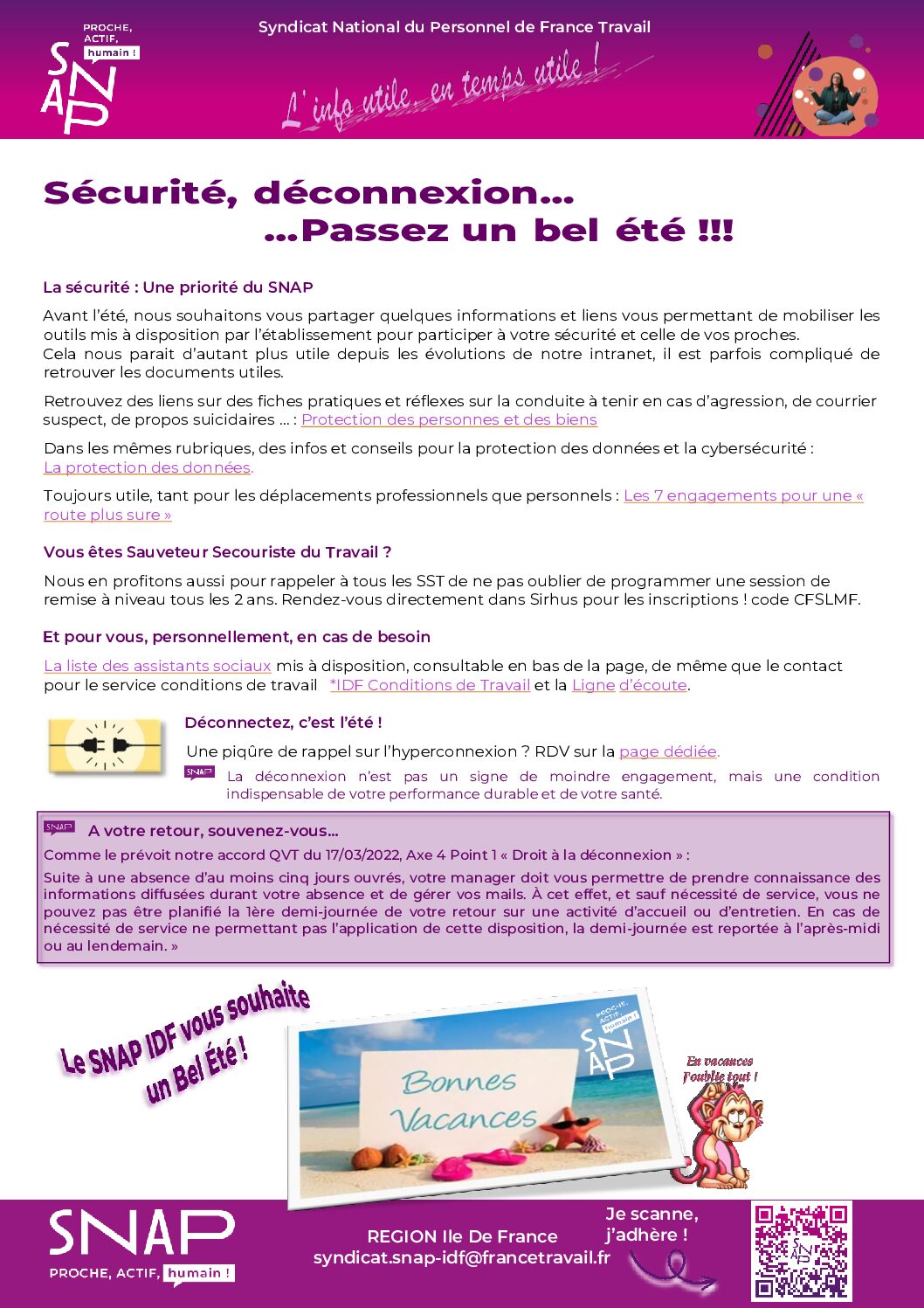 SNAP IDF - Sécurité, déconnexion, passez un Bel Été