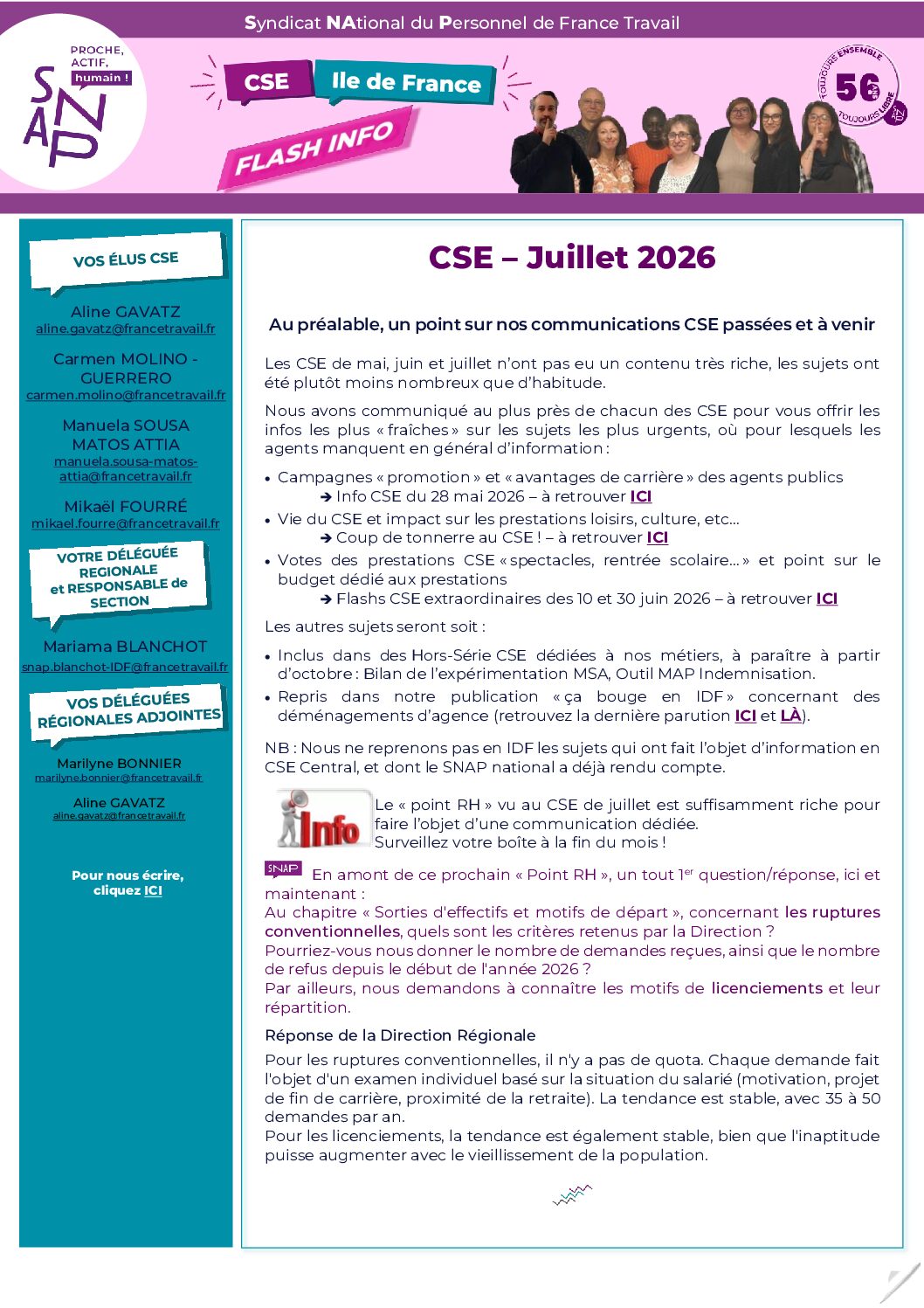 SNAP IDF Vous informe - Flash Info CSE Juillet 2026