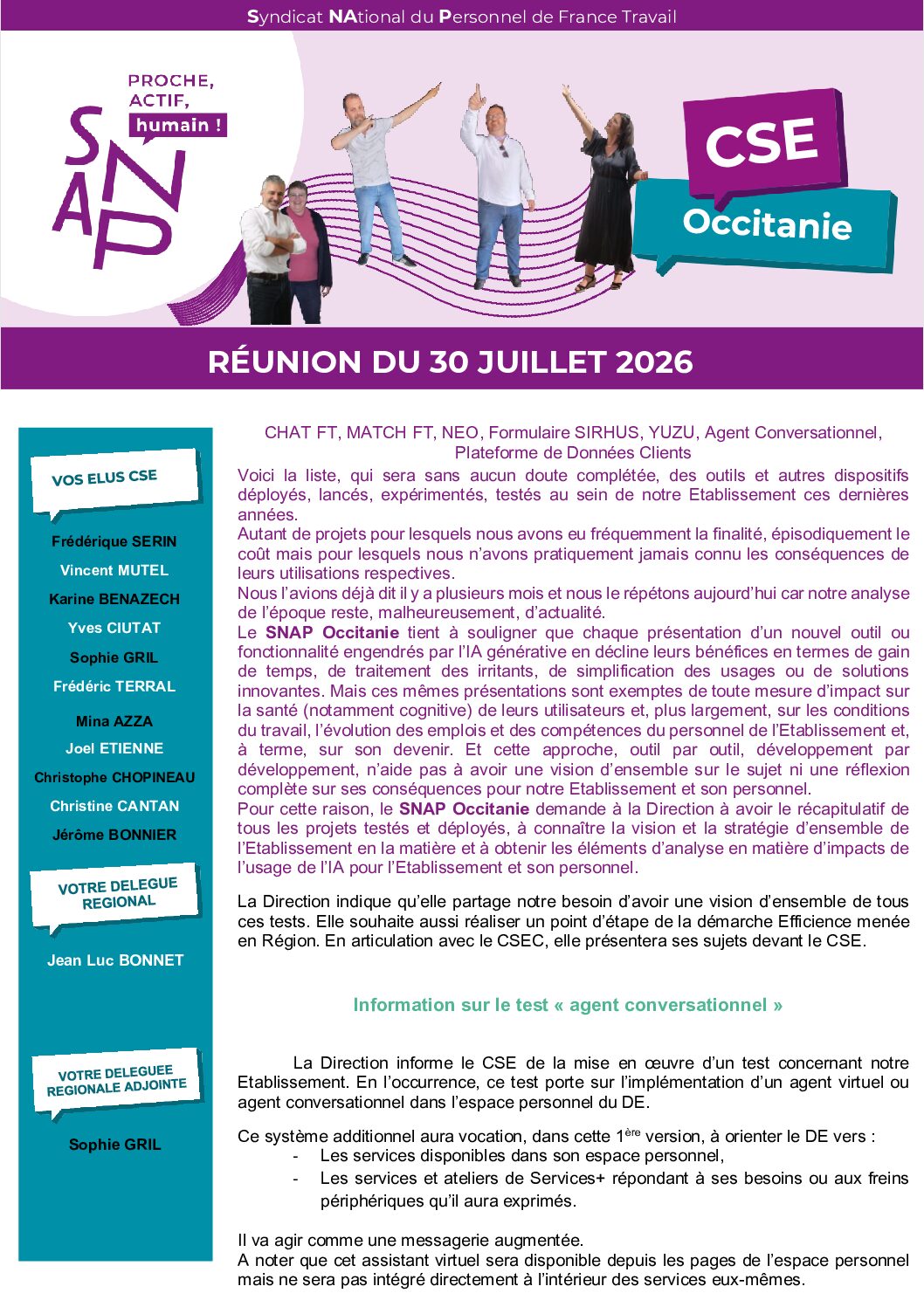 SNAP Occitanie - Réunion CSE du 30 juillet 2026 VD