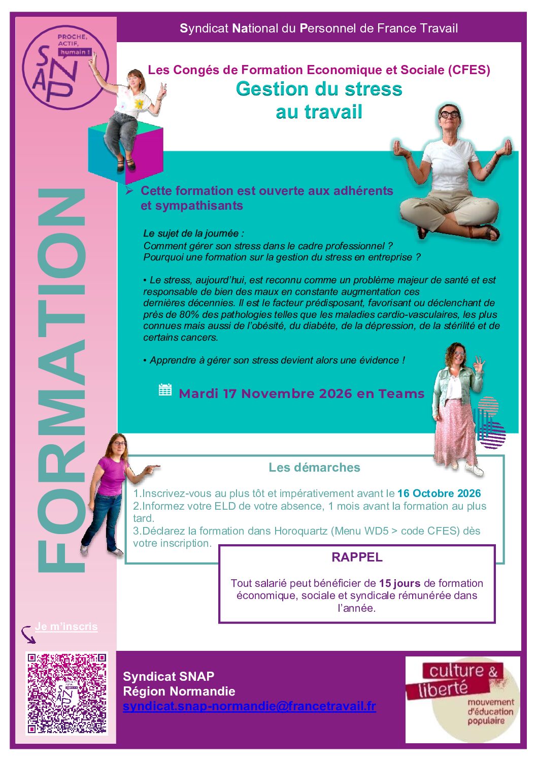 CFES - Gestion du stress novembre 2026 Equipe du SNAP